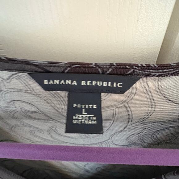 Banana Republic Petite Amy Print Dress Gray Long Sleeve V-Neck Ruched Waist L - Picture 5 of 6